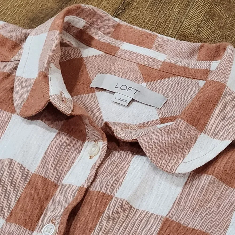 Loft Petite Flannel Plaid Round Collar Shirt sz small cottagecore prairiecore - Picture 6 of 11